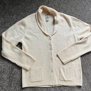LL Bean 100% Merino Wool button down cardigan Yellow/cream Size Large
